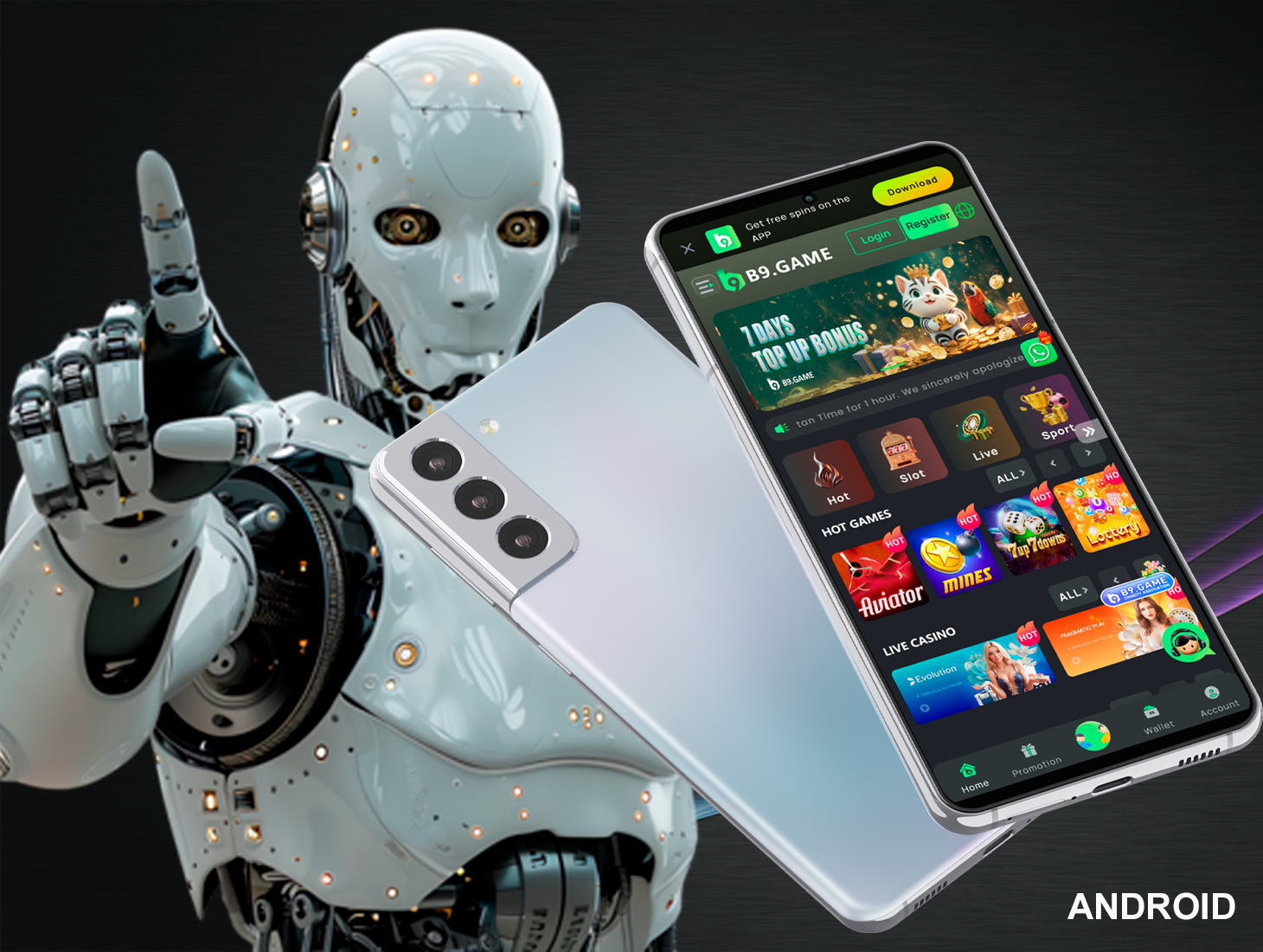 کم سے کم وقت میں B9 ایپلیکیشن انسٹال کرنے کے لیے اپنے اینڈرائیڈ ڈیوائس کا استعمال کریں۔